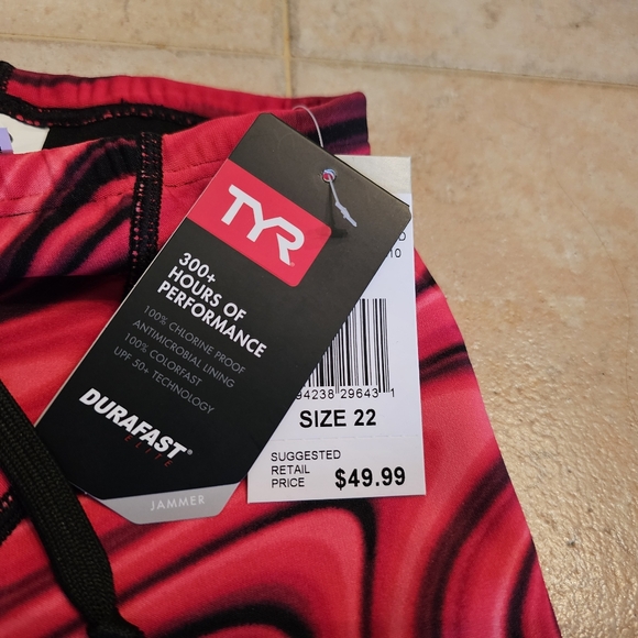 TYR Kids 22 Red Black Swirl Jammer Swim Suit Small - Picture 3 of 5